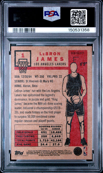 Graded 2025 Topps Living LeBron James #1 Basketball Card PSA 9 Mint