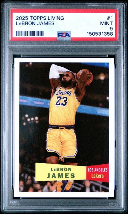 Graded 2025 Topps Living LeBron James #1 Basketball Card PSA 9 Mint
