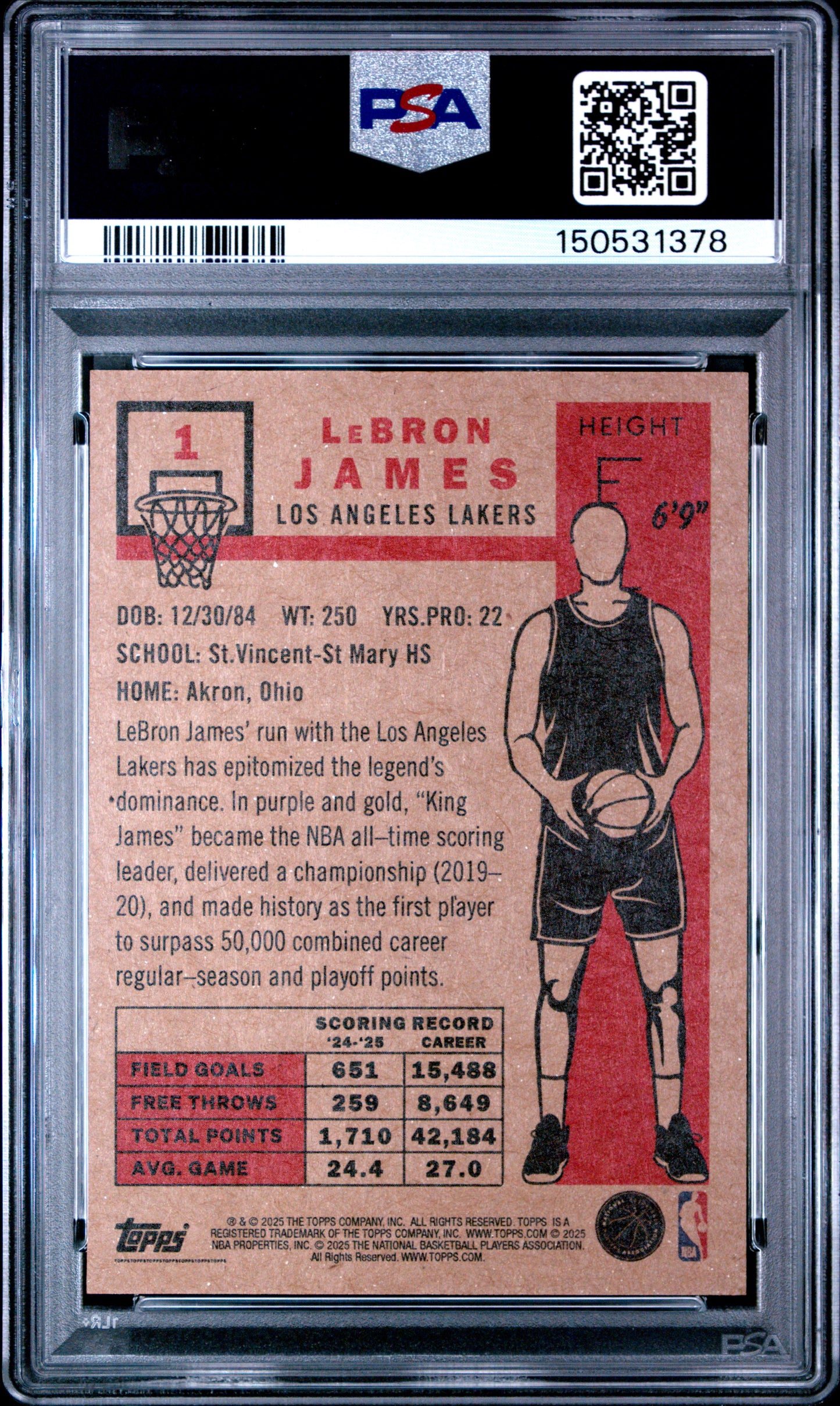 Graded 2025 Topps Living LeBron James #1 Basketball Card PSA 8 Near Mint