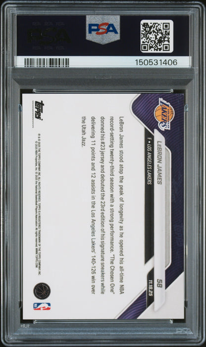 Graded 2025 Topps Now LeBron James #58 Basketball Card PSA 9 Mint