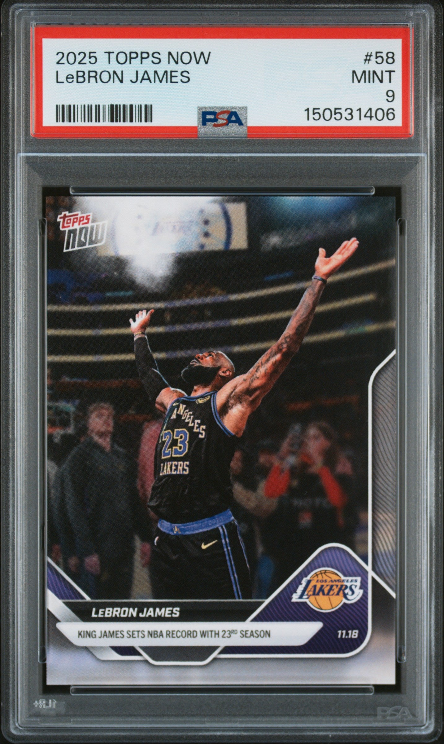Graded 2025 Topps Now LeBron James #58 Basketball Card PSA 9 Mint