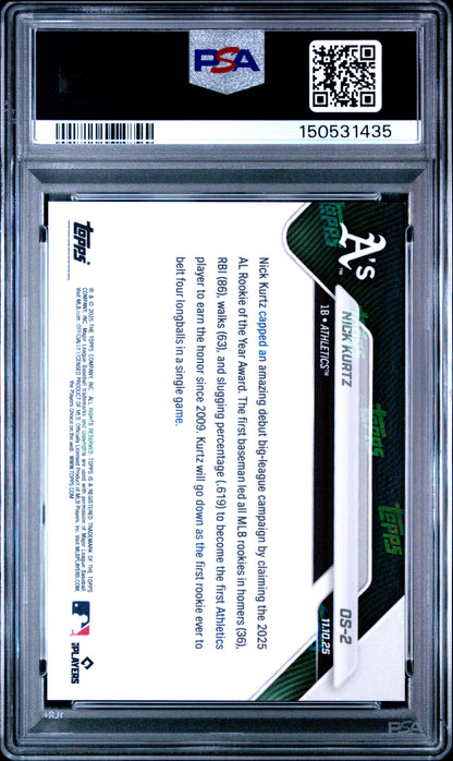 Graded 2025 Topps Now Nick Kurtz #OS2 Offseason Rookie RC Baseball Card PSA 10 Gem Mint