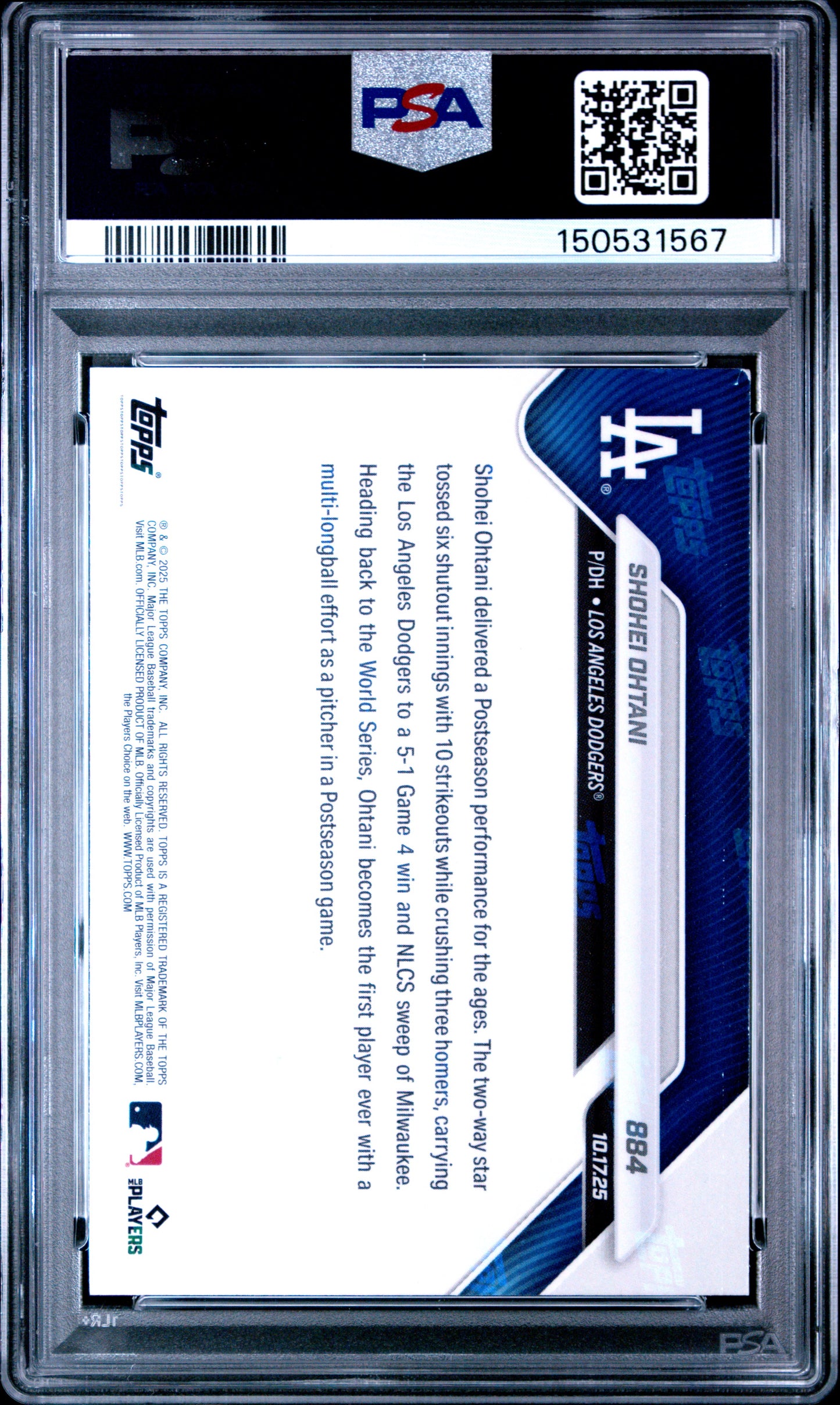 Graded 2025 Topps Now Shohei Ohtani #884 Baseball Card PSA 8 Near Mint