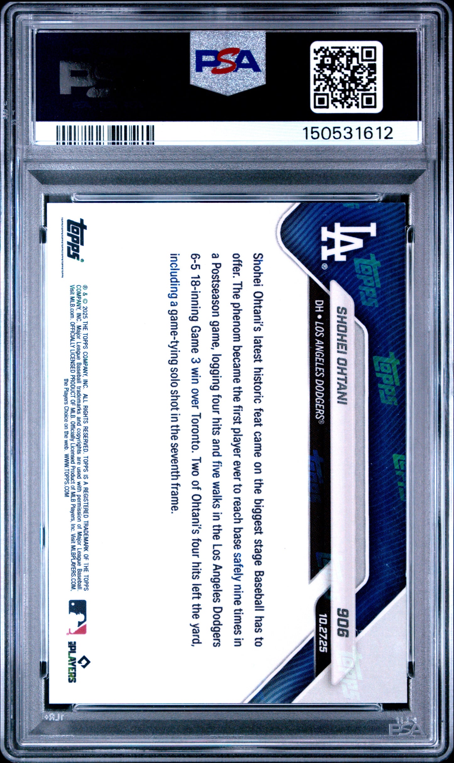 Graded 2025 Topps Now Shohei Ohtani #906 Gold Foil /50 Baseball Card PSA 8 Near Mint