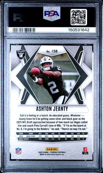 Graded 2025 Panini Phoenix Ashton Jeanty #158 Rookie RC Football Card PSA 10 Gem Mint