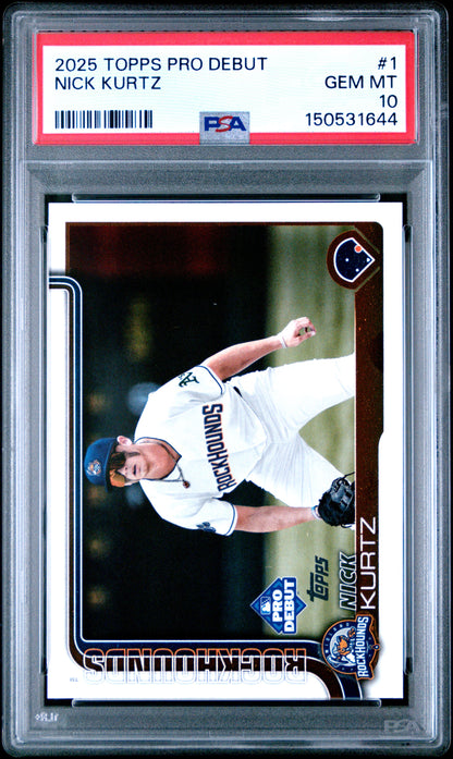 Graded 2025 Topps Pro Debut Nick Kurtz #PD1 Rookie RC Baseball Card PSA 10 Gem Mint