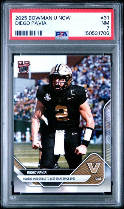 Graded 2025 Topps Bowman U Now Diego Pavia #31 Rookie RC Football Card PSA 7 Near Mint