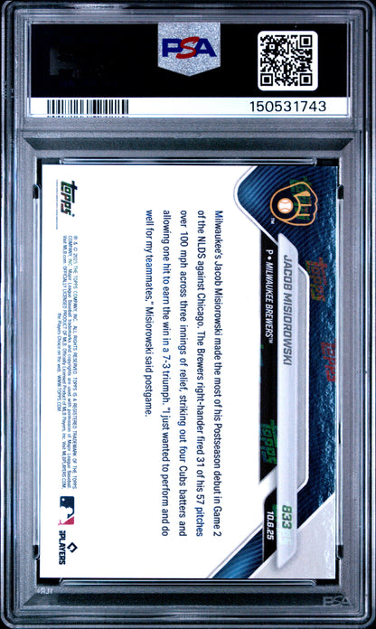 Graded 2025 Topps Now Jacob Misiorowski #833 Rookie RC Baseball Card PSA 10 Gem Mint