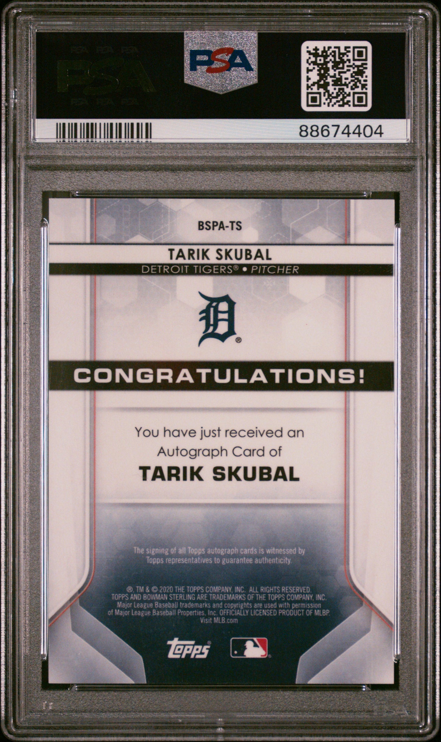 Graded 2020 Topps Bowman Sterling Tarik Skubal #TS Prospects Autographs Rookie RC Baseball Card PSA 10 Gem Mint