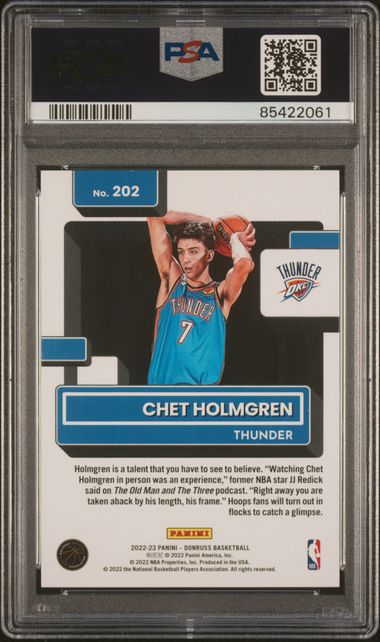 Graded 2022 Panini Donruss Chet Holmgren #202 Rookie RC Basketball Card PSA 10 Gem Mint