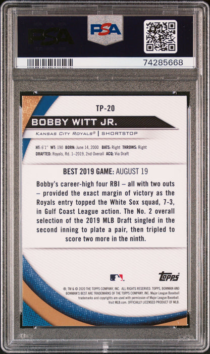 Graded 2020 Topps Bowman's Best Bobby Witt Jr. #TP20 Top Prospects Rookie RC Baseball Card PSA 10 Gem Mint