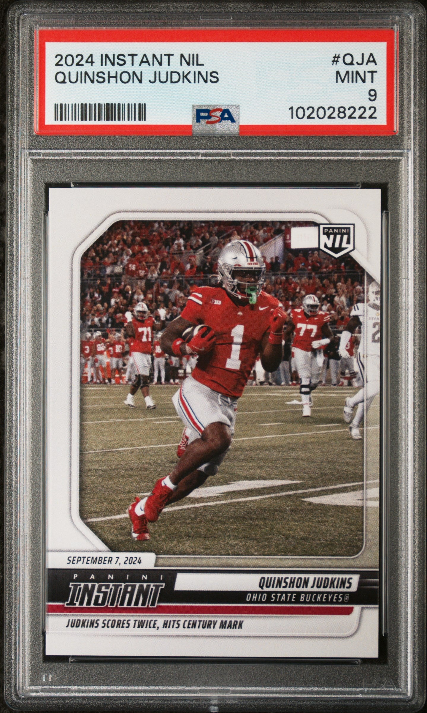 Graded 2024 Panini Instant NIL Quinshon Judkins #QJA Rookie RC Football Card PSA 9 Mint
