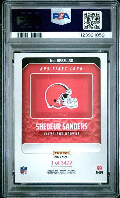 Graded 2025 Panini Instant Shedeur Sanders #RPSFL30 RPS First Look Rookie RC Football Card PSA 8 Near Mint