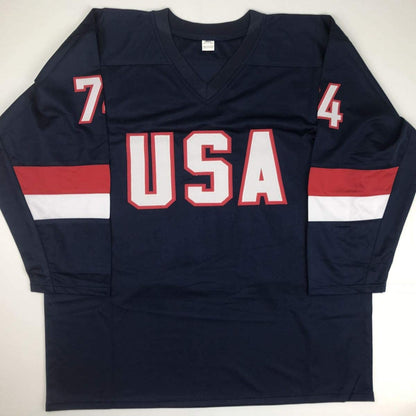 Autographed/Signed TJ T.J. Oshie United States USA Blue Olympics Hockey Jersey Beckett BAS COA