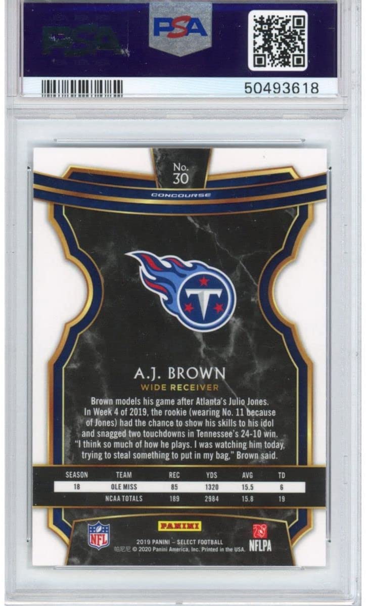 Graded 2019 Panini Select AJ A.J. Brown #30 Rookie RC Football Card PSA 10 Gem Mint