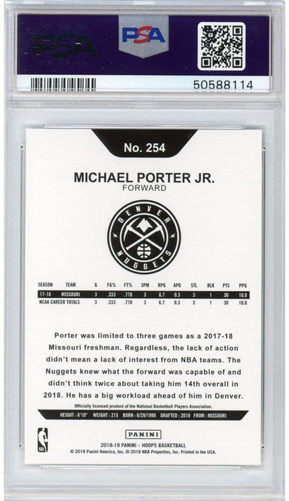 Graded 2018-19 Panini Hoops Michael Porter Jr. #254 Rookie RC Basketball Card PSA 10 Gem Mint