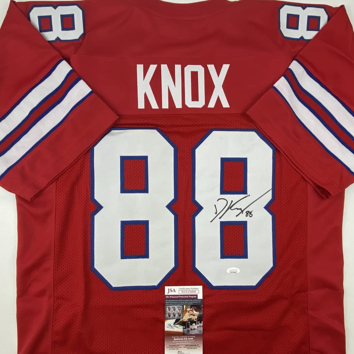 Autographed/Signed Dawson Knox Buffalo Red Football Jersey JSA COA
