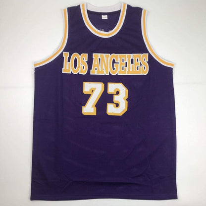 Autographed/Signed Dennis Rodman Los Angeles LA Purple Basketball Jersey PSA/DNA COA