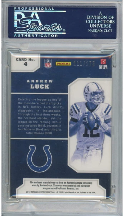 Graded 2012 Panini Totally Certified Andrew Luck #4#/175 Future Signature Materials Rookie RC Auto Football Card PSA 10 Gem Mint