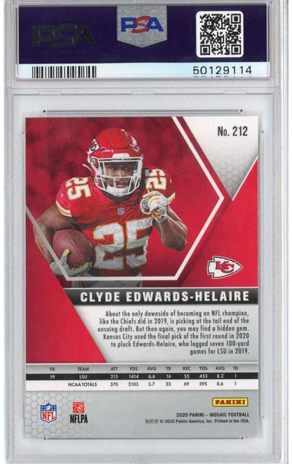 Graded 2020 Panini Mosaic Clyde Edwards-Helaire #212 Rookie RC Football Card PSA 10 Gem Mint