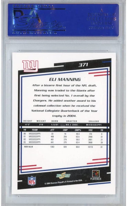 Graded 2004 Score Eli Manning #371 Rookie RC Football Card PSA 10 Gem Mint