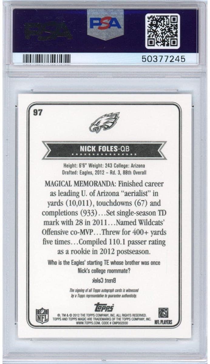 Graded 2012 Topps Magic Nick Foles #97 Rookie RC Football Card PSA 10 Gem Mint