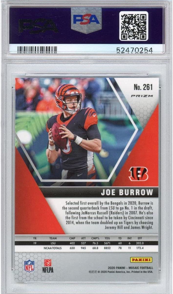 Graded 2020 Panini Mosaic Joe Burrow #261 Green Mosaic Rookie RC Football Card PSA 10 Gem Mint