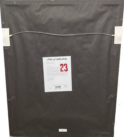 Framed Autographed/Signed LeBron James 33x42 Cleveland Cavaliers White Basketball Jersey PSA/DNA COA/LOA