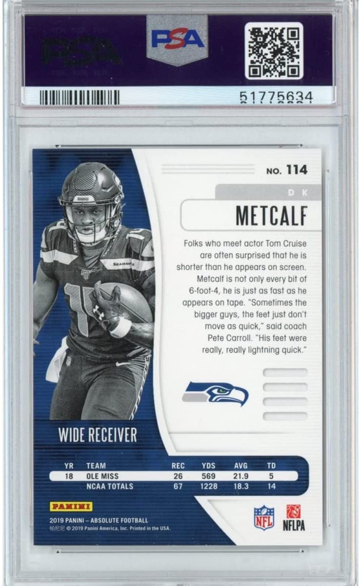 Graded 2019 Panini Absolute DK D.K. Metcalf #114 Rookie RC Football Card PSA 10 Gem Mint