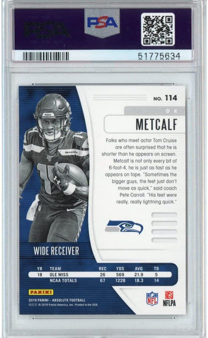 Graded 2019 Panini Absolute DK D.K. Metcalf #114 Rookie RC Football Card PSA 10 Gem Mint