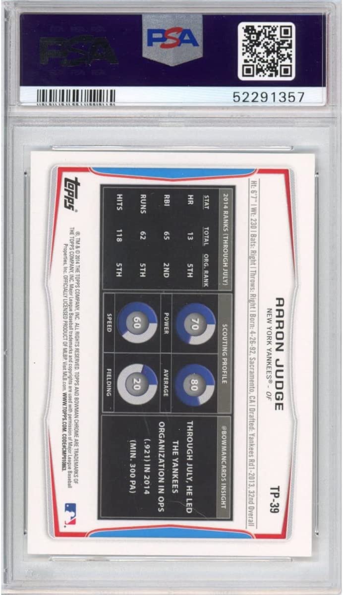 Graded 2014 Bowman Draft Picks Top Prospects Aaron Judge #TP39 Rookie RC Baseball Card PSA 10 Gem Mint