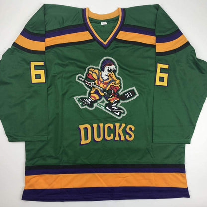 Autographed/Signed Emilio Esteves Gordon Bombay The Mighty Ducks Green Hockey Jersey PSA/DNA COA