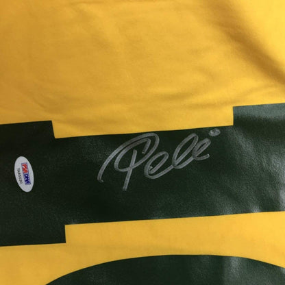 Framed Autographed/Signed Pele 33x42 Brazil Yellow Soccer Futbol Jersey PSA/DNA COA Auto #2