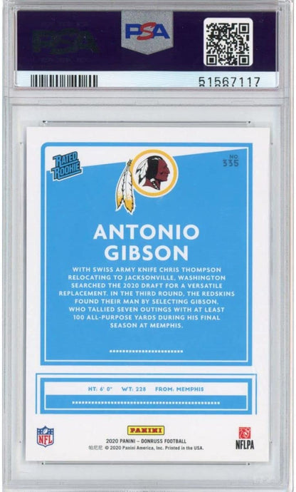 Graded 2020 Panini Donruss Antonio Gibson #335 Rookie RC Football Card PSA 10 Gem Mint