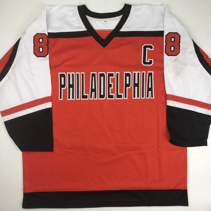 Autographed/Signed Eric Lindros"HOF 16" Philadelphia Orange Hockey Jersey JSA COA