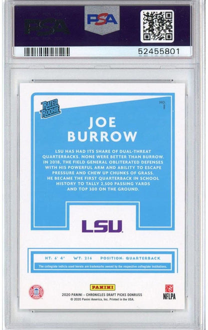 Graded 2020 Panini Chronicles Draft Picks Joe Burrow #1 Donruss Rookie RC Football Card PSA 10 Gem Mint