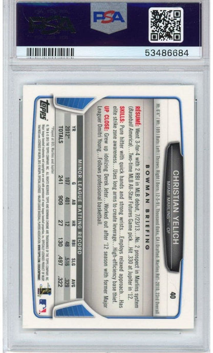 Graded 2013 Bowman Chrome Draft Picks & Prospects Christian Yelich #40 Rookie RC Baseball Card PSA 10 Gem Mint