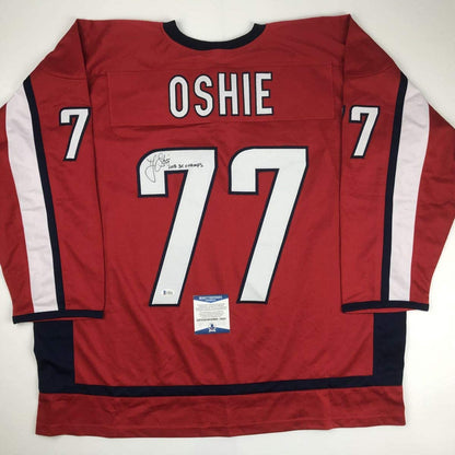Autographed/Signed TJ T.J. Oshie 2018 SC Champs Washington Custom Red Hockey Jersey Beckett BAS COA