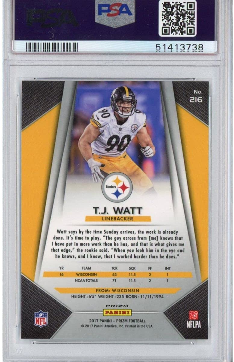 Graded 2017 Panini Prizm TJ T.J. Watt #216 Silver Prizm Rookie RC Football Card PSA 10 Gem Mint