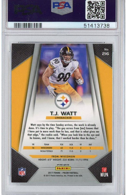 Graded 2017 Panini Prizm TJ T.J. Watt #216 Silver Prizm Rookie RC Football Card PSA 10 Gem Mint
