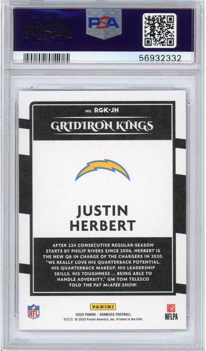 Graded 2020 Panini Donruss Justin Herbert #RGKJH Rookie Gridiron Kings RC Football Card PSA 10 Gem Mint