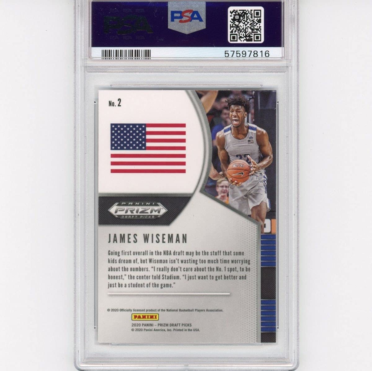 Graded 2020-21 Panini Prizm DP Draft Picks James Wiseman #2 Rookie RC Basketball Card PSA 10 Gem Mint