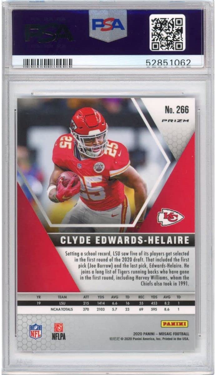 Graded 2020 Panini Mosaic Clyde Edwards-Helaire #266 Pink Camo Rookie RC Football Card PSA 10 Gem Mint