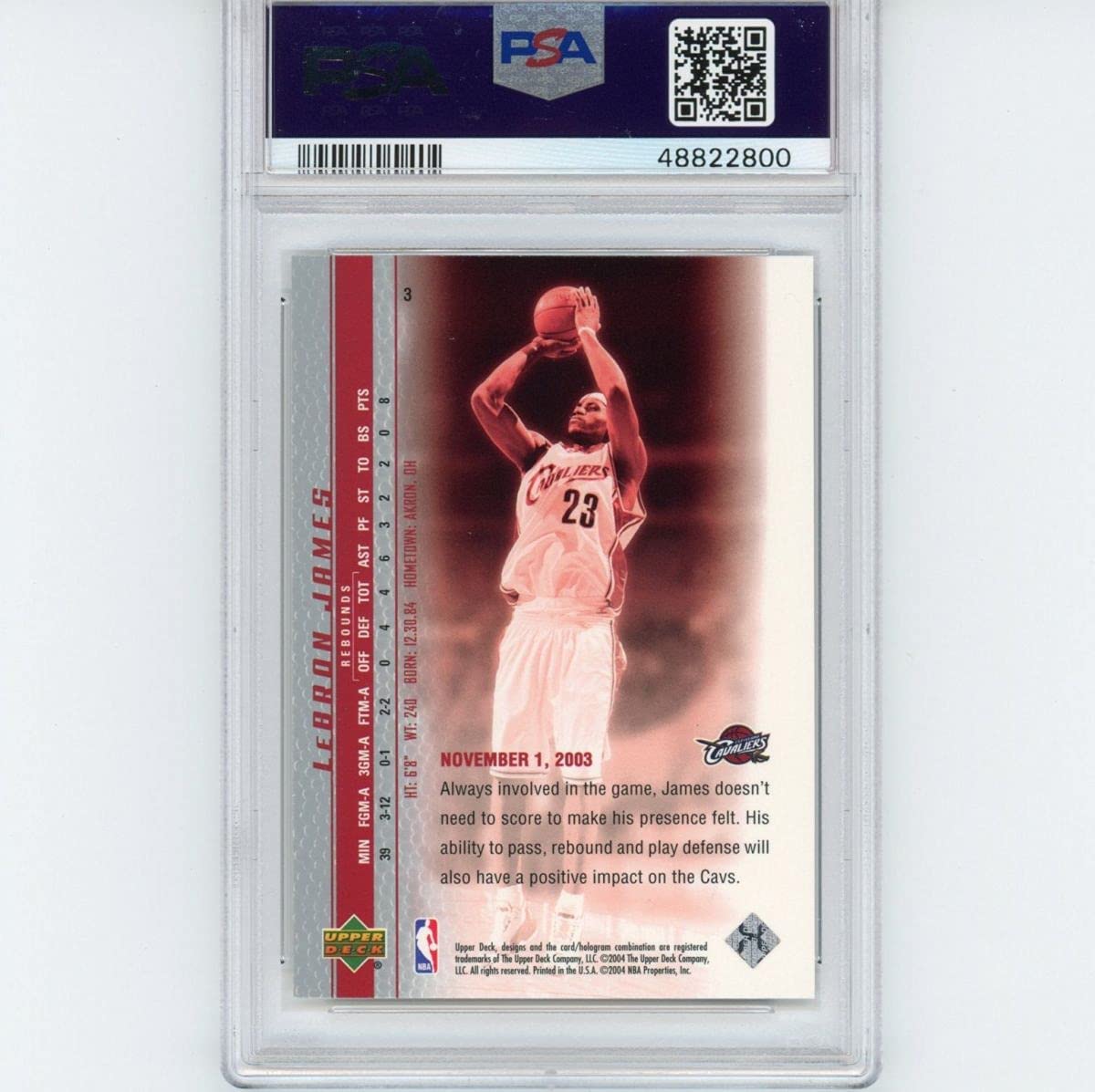 Graded 2003-04 Upper Deck UD LeBron James #3 Phenomenal Beginning Rookie RC Basketball Card PSA 10 Gem Mint