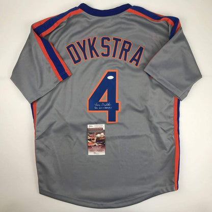 Autographed/Signed Lenny Dykstra 86 WS Champs New York Grey Baseball Jersey JSA COA