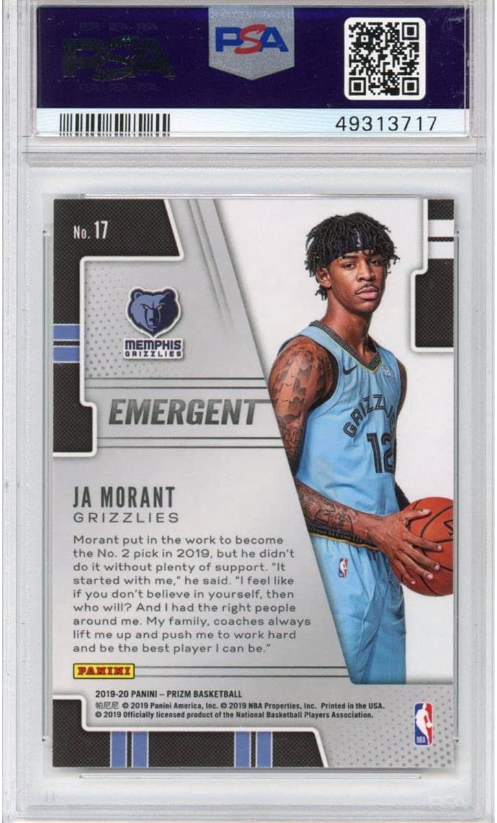 Graded 2019-20 Panini Prizm Ja Morant #17 Emergent Rookie RC Basketball Card PSA 10 Gem Mint