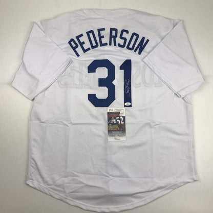 Autographed/Signed Joc Pederson Los Angeles LA White Baseball Jersey JSA COA