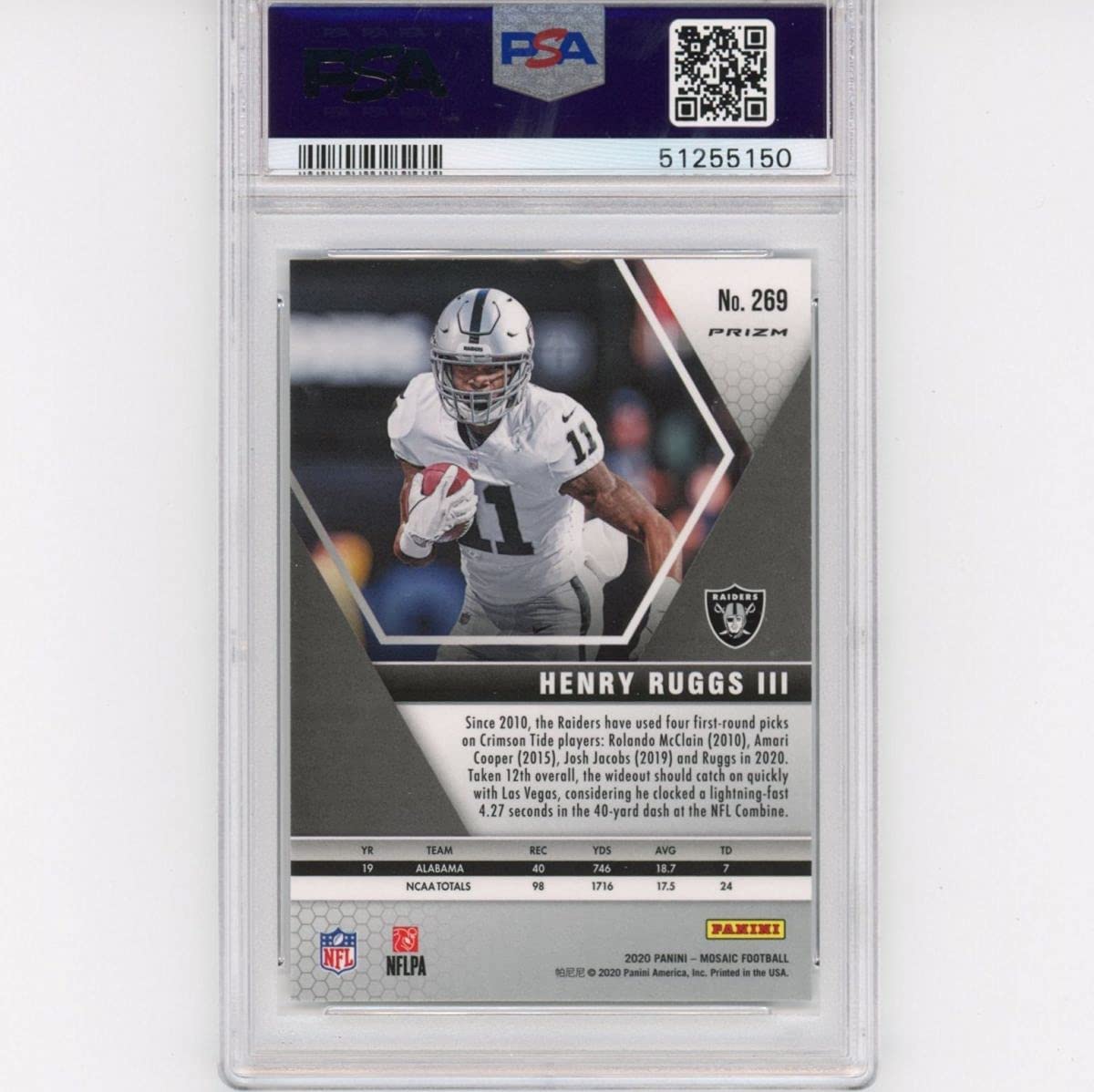 Graded 2020 Panini Mosaic Henry Ruggs III #269 Rookie RC Football Card PSA 10 Gem Mint