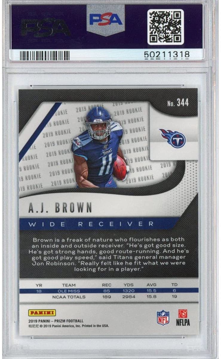 Graded 2019 Panini Prizm AJ A.J. BROWN #344 Rookie RC Football Card PSA 10 Gem Mint