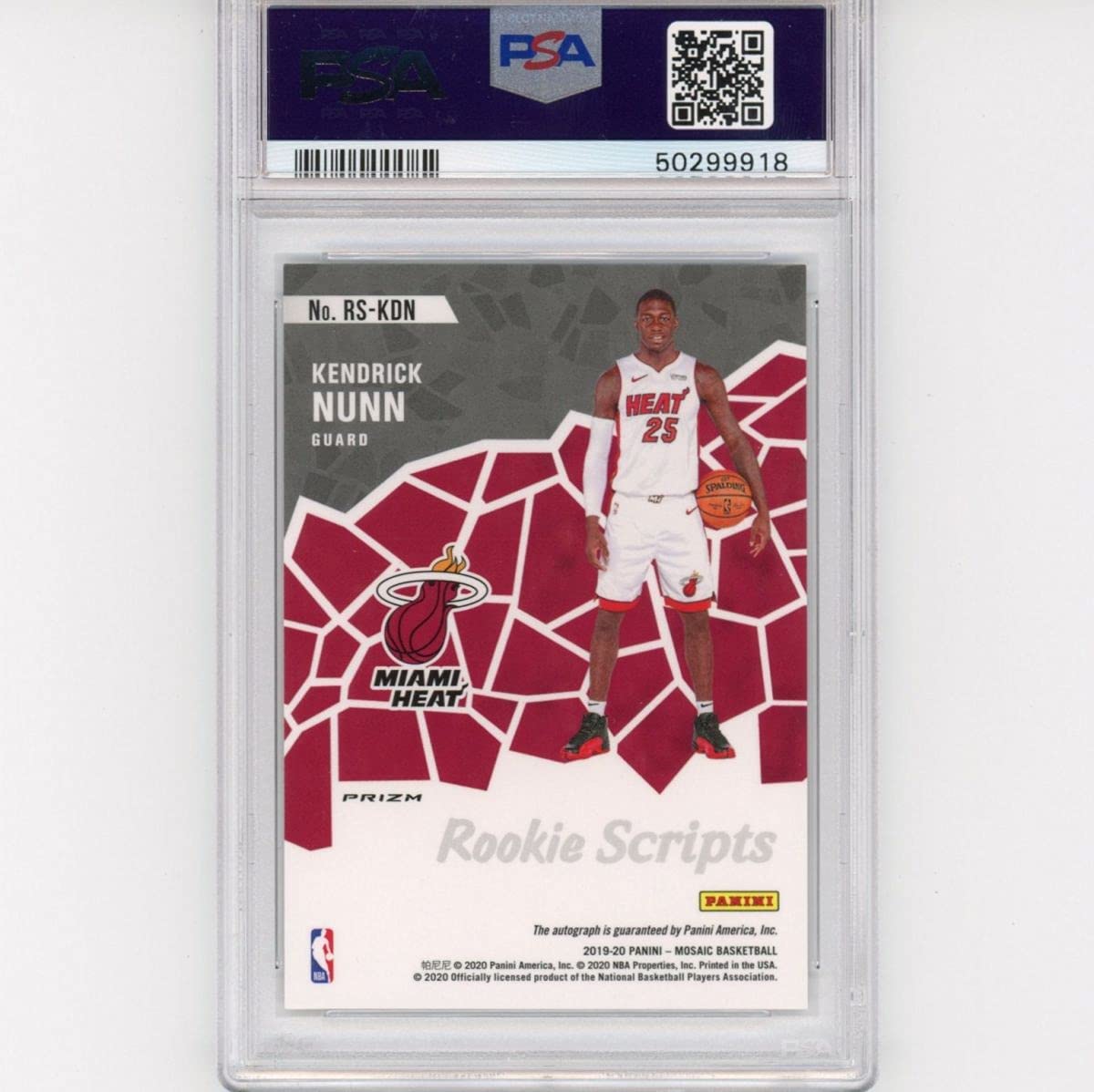 Graded 2019-20 Panini Mosaic Kendrick Nunn #RSKDN Rookie RC Scripts Basketball Auto Card PSA 10 Gem Mint